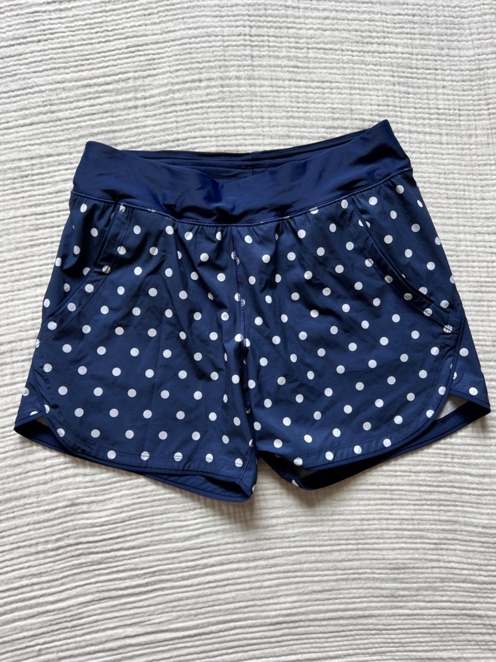 Lands End Navy Polka Dot Swim Shorts